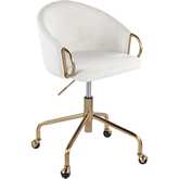 Claire Office Task Chair in Cream Velvet & Gold Metal